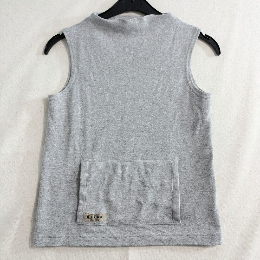Vintage Ralph Lauren Womens XS Gray Sleeveless Mock Neck Kangaroo Pocket Top